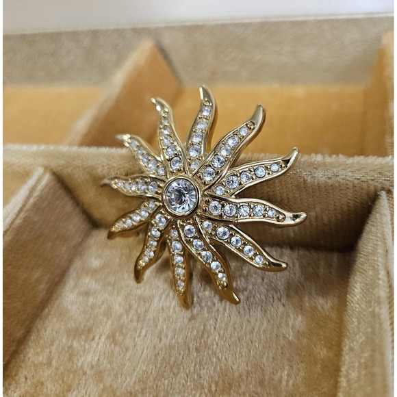 Vintage Swarovski Swan Sunburst Brooch High End Clear Colored Crystals Goldtone - Picture 2 of 6